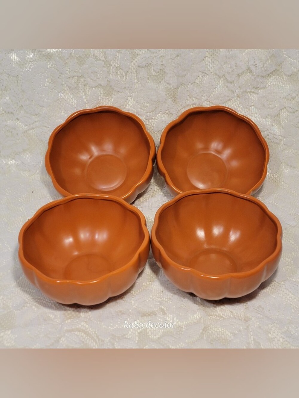 Set of 4 Scalloped Pumpkin Shape Soup 6" Bowls Global Design Connections Kitchen